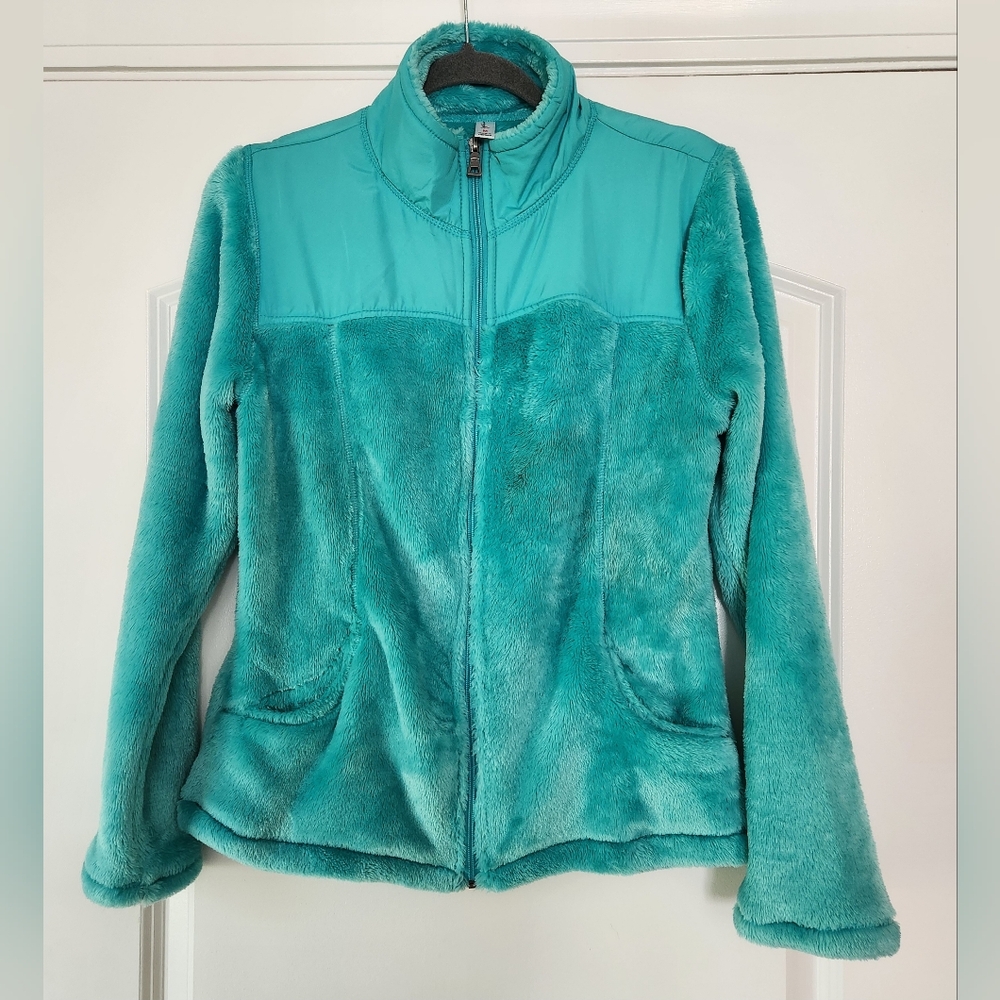 EXERTEK SEAFOAM GREEN FAUX FUR ZIP JACKET SIZE MEDIUM